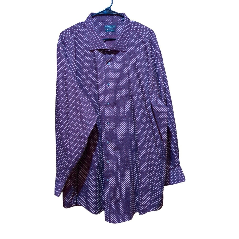 Shaquille O' Neal Men XLG Burgundy Cooling Stretch Big Fit Button Down Shirt